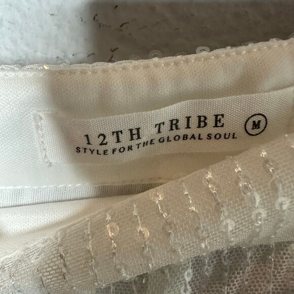 NWOT 12th Tribe White Sequin Wide Pants - Picture 4 of 6